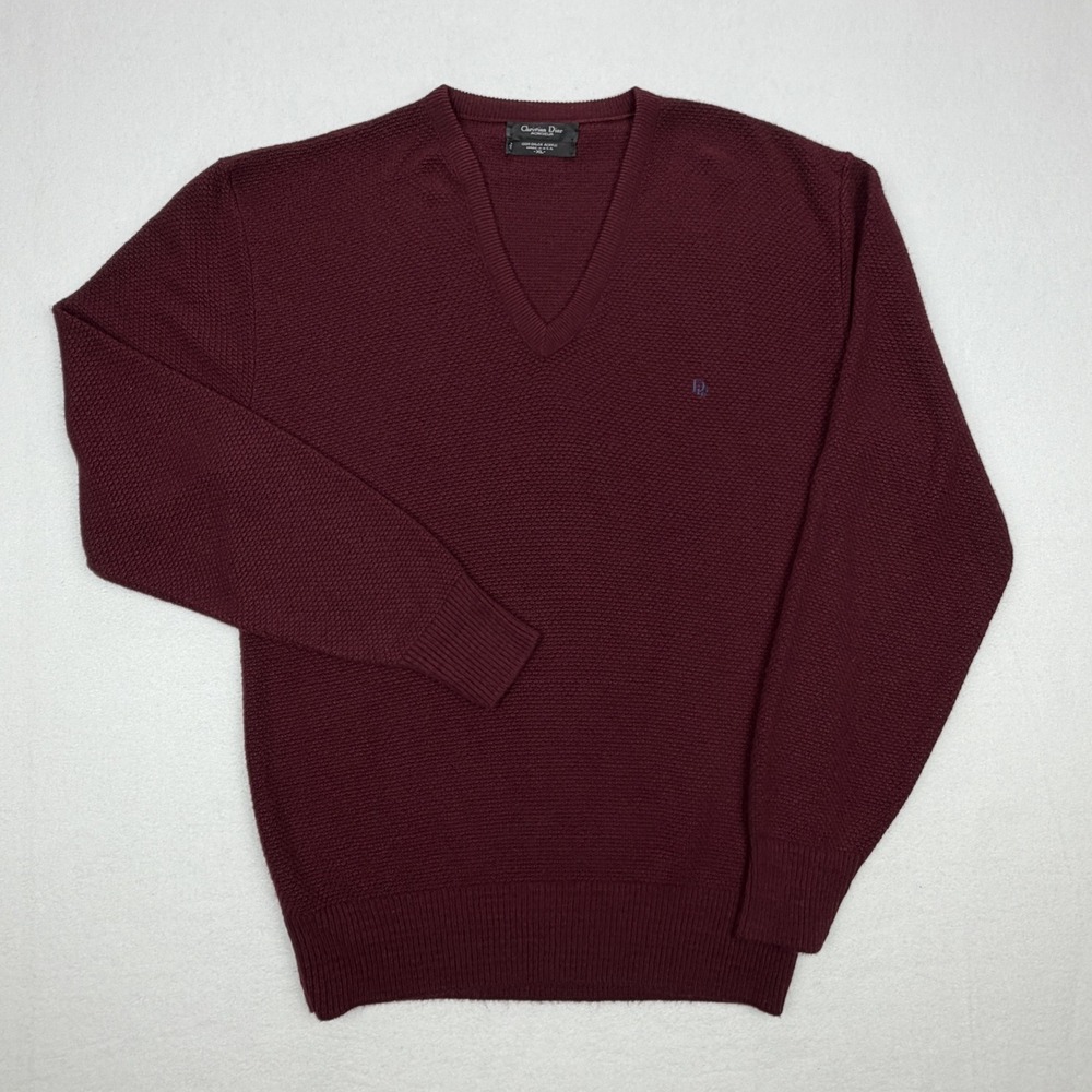 Christian Dior Monsieur Vintage Burgundy V-Neck Sweater XL Orlon Acrylic USA